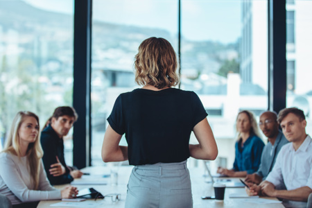 Office workers at a meeting