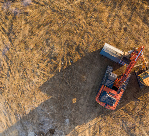 Aerial view of a new work site