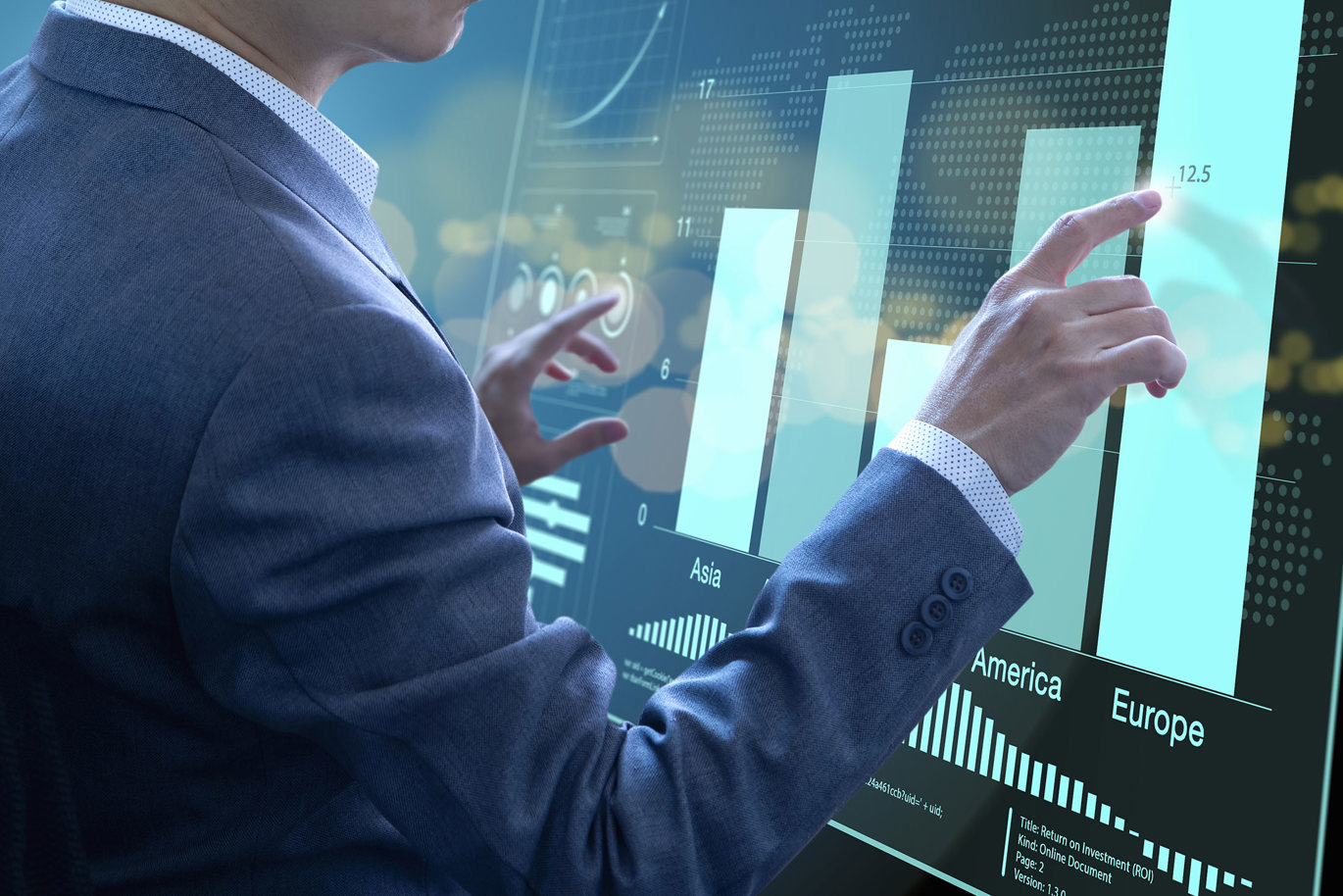 Man with virtual bar chart