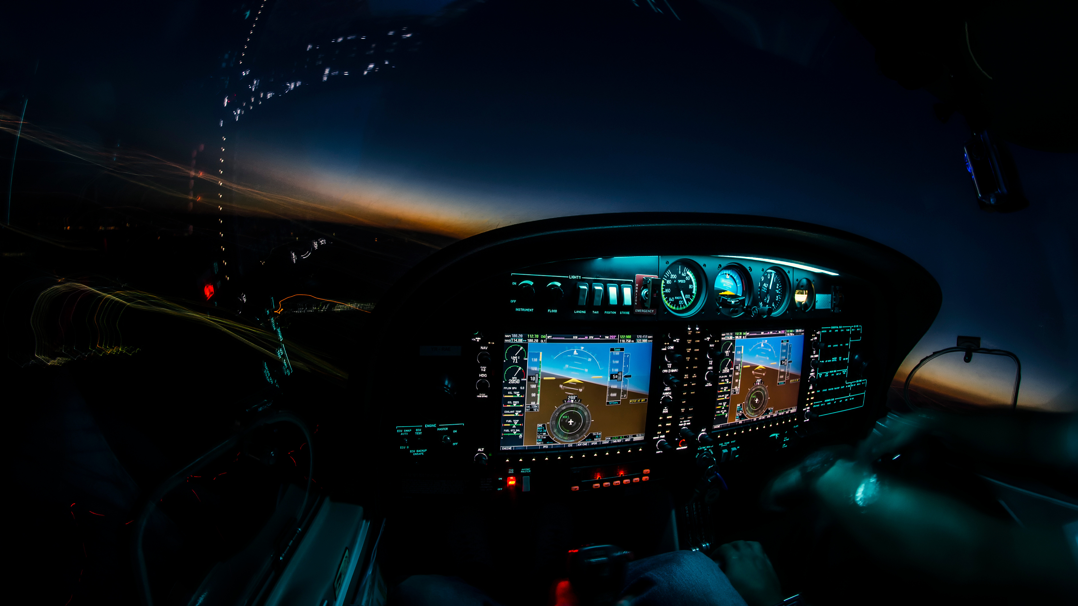 View of the cockpit at night