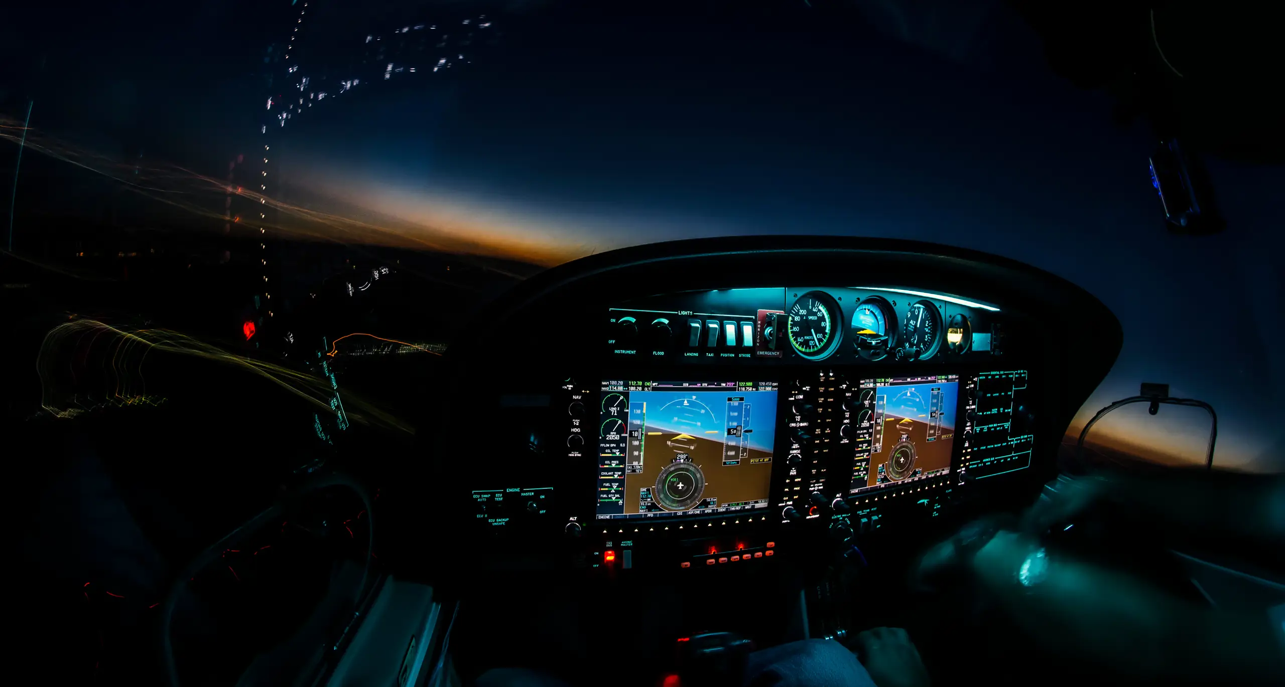 View of the cockpit at night
